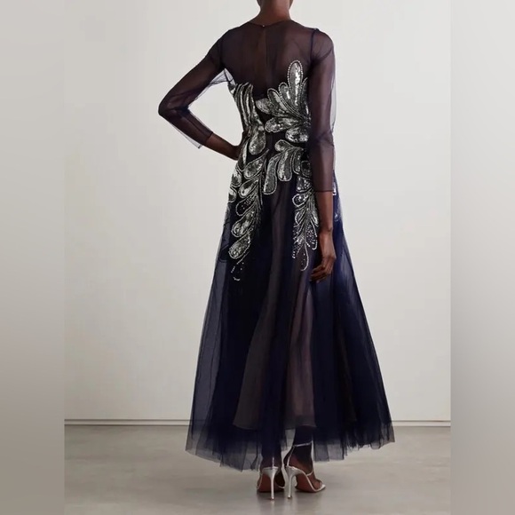 OSCAR DE LA RENTA Fern Crystal Embellished Ankle Length Tulle Gown 10 NWT - Picture 4 of 12